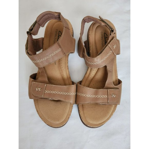 Clarks Women's Roseville Mae Light Tan Leather Flat Sandals Size 12M - Picture 6 of 11